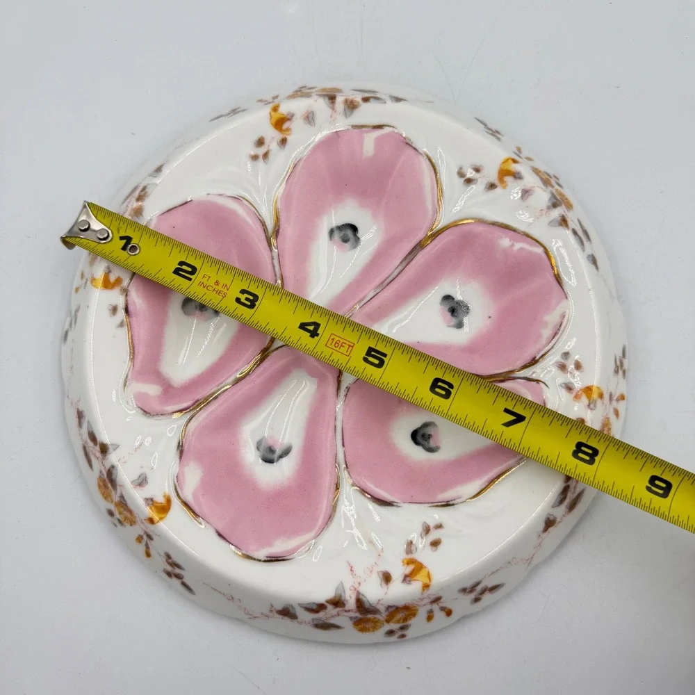 Antique Marx‎ & Gutherz Carlsbad Austria Oyster Plate Pink Oyster 5 Wells Floral